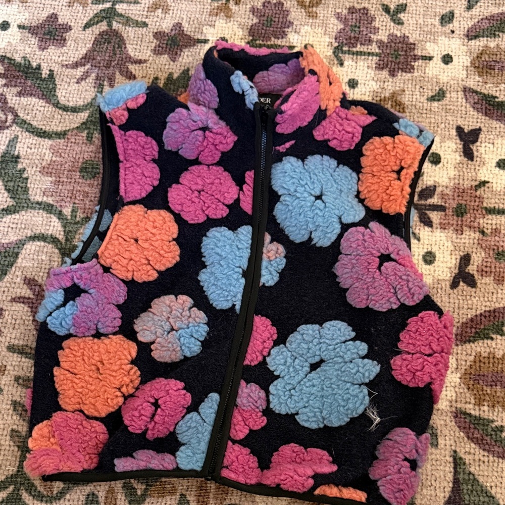Cider Floral Sherpa Vest - Black with Pink, Blue & Orange